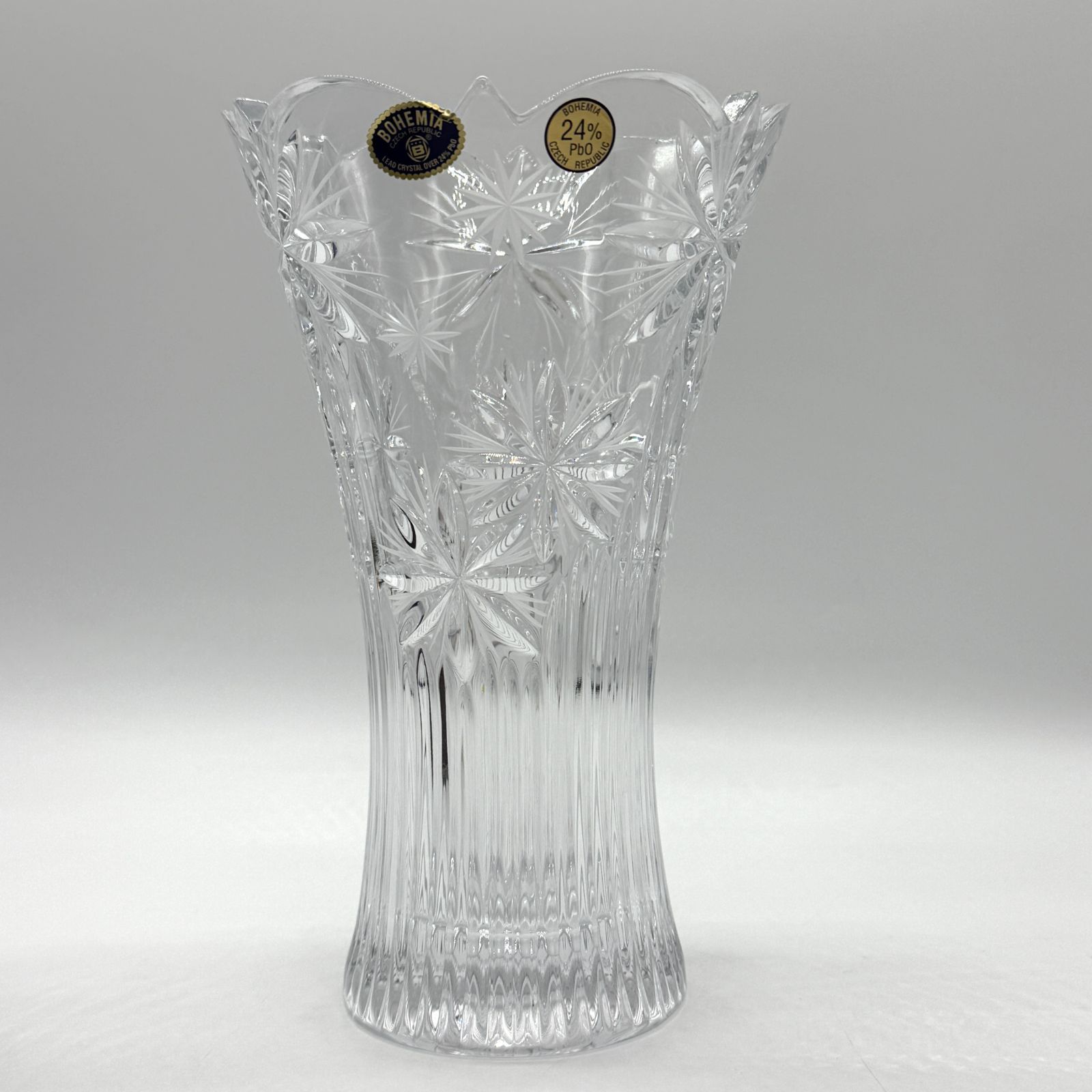 ボヘミア　クリスタル　工芸品 花器 花瓶 フラワーベース　受け皿　新品未使用品 未使用品】ボヘミアクリスタル 花瓶 花器 フラワーベース ガラス 昭和