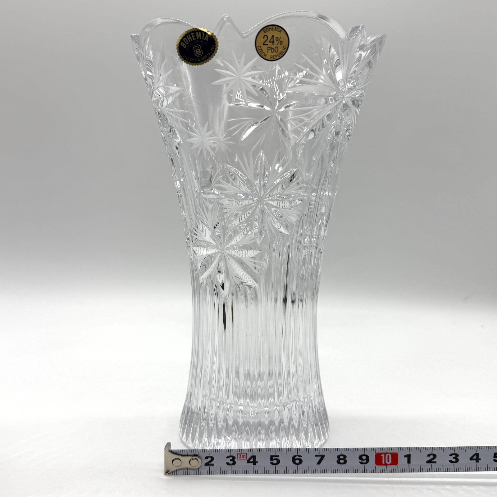 未使用品】ボヘミアクリスタル 花瓶 花器 フラワーベース ガラス 昭和