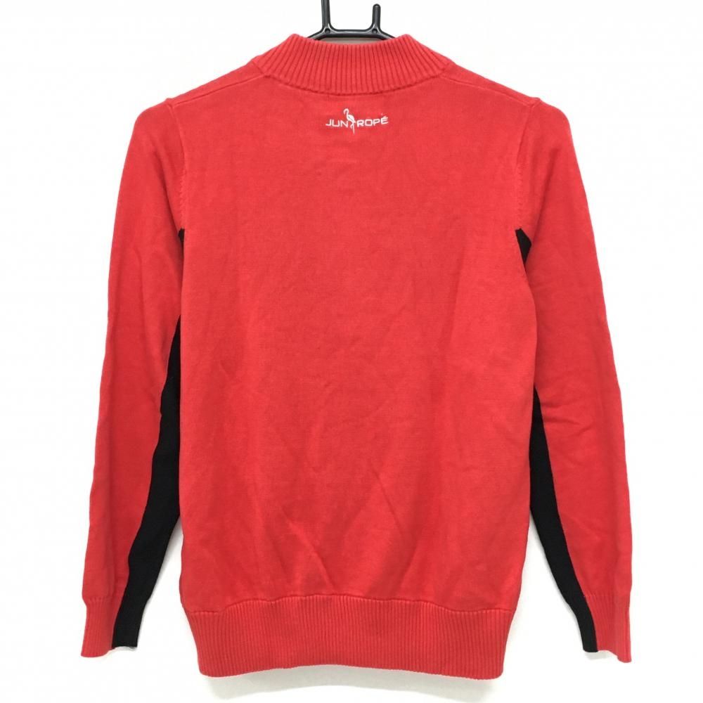 ジュンアンドロペ ハイネックセーター レッド×黒 ハーフジップ