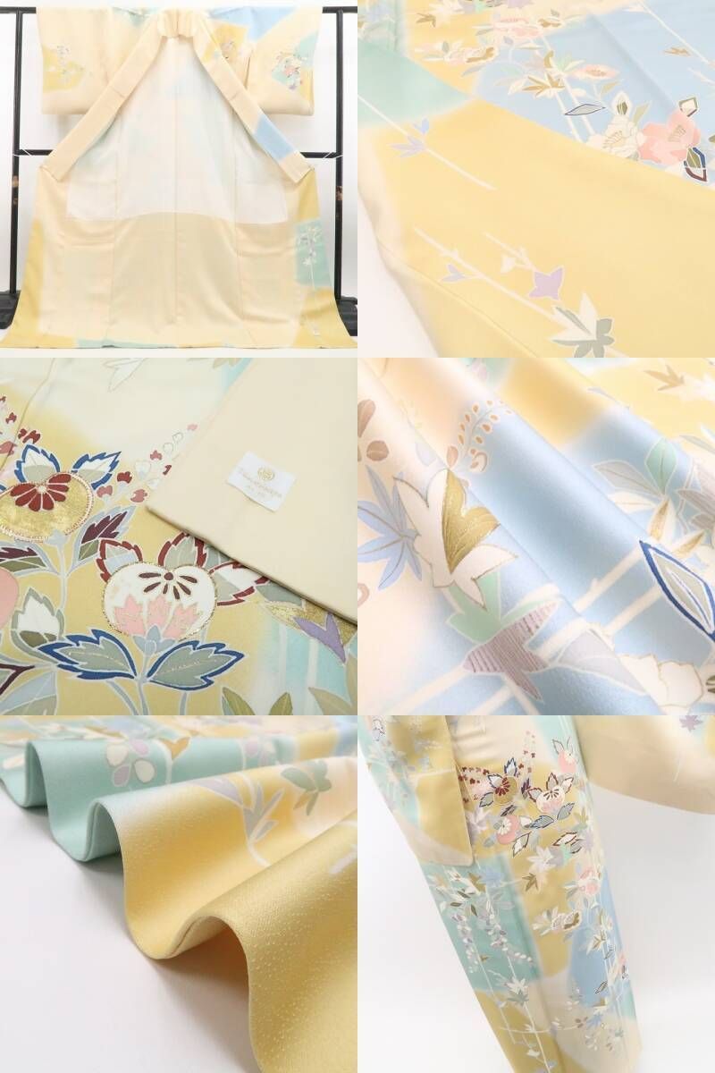  ❁tomihisa❁千總謹製 高島屋扱い 金駒刺繍 着物 正絹 仕付け糸付 浅黄色に花咲く晴れの日の喜び 訪問着 7376 訪問着 付け下げ 着物