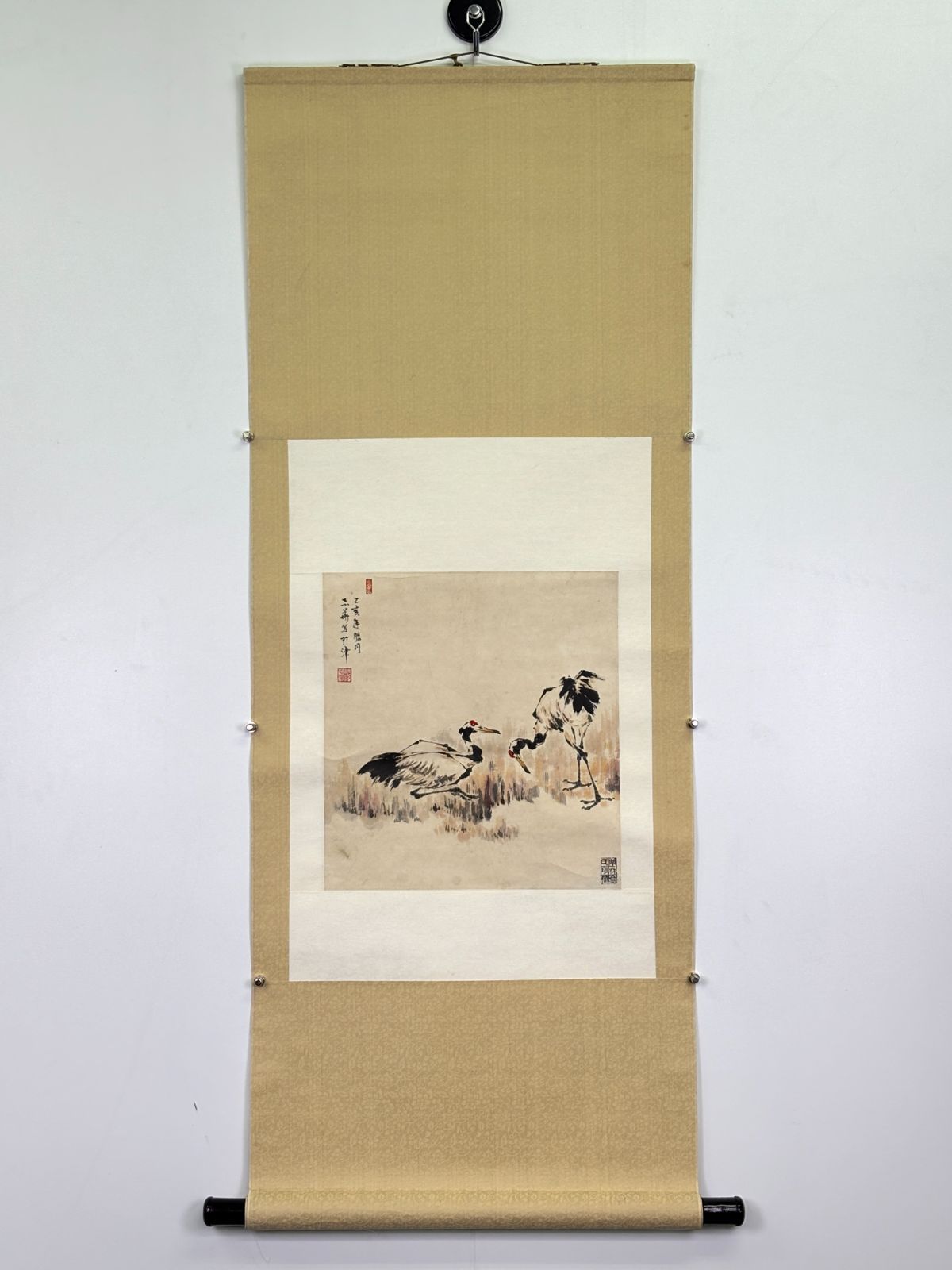 長寿・夫婦円満】楊志華 鶴の絵 掛軸 水墨彩色 和室 床の間 中国美術