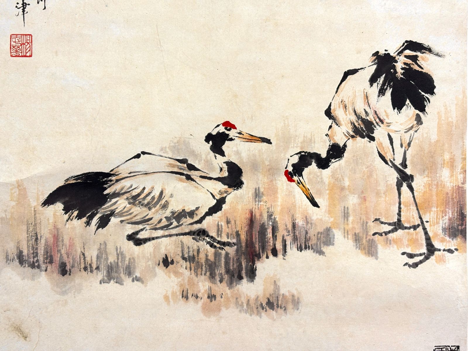 長寿・夫婦円満】楊志華 鶴の絵 掛軸 水墨彩色 和室 床の間 中国美術