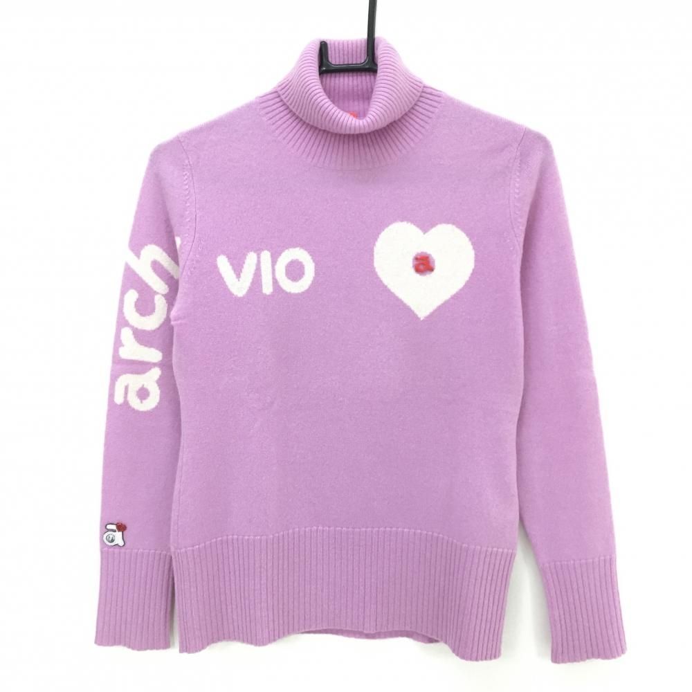 (超美品)アルチビオarchivio タートルネックセーター　サイズ38 美品】アルチビオ タートルネックセーター ピンク×白 ハート カシミヤ