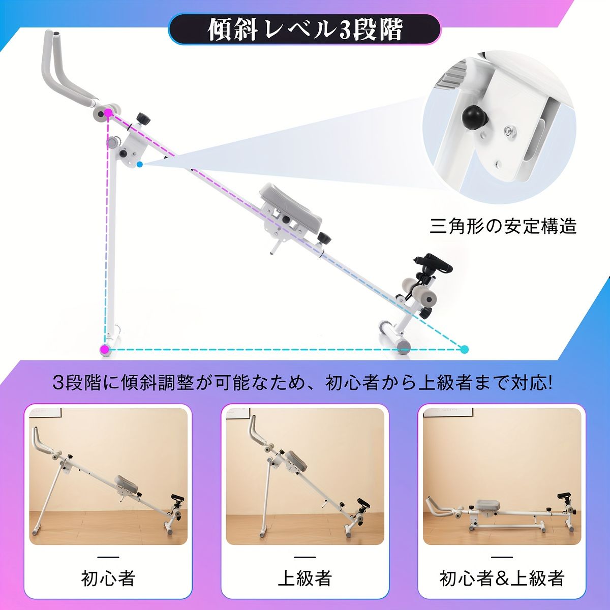 1台6役 ワンダーコア ホームジムマシン アブローラー グライダー ローイング プッシュアップ 全身トレーニング 省スペース設計 筋トレ 有酸素運動 初心者 上級者 白色