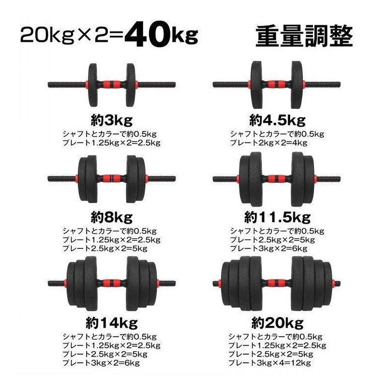 最大40kg】可変式ダンベル 2個セット 20kg2 筋トレ バーベル 鉄アレイ