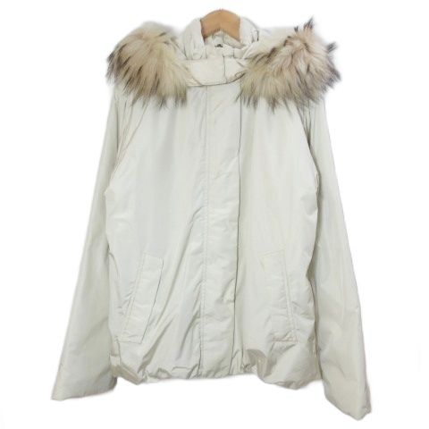 マックスマーラ ウィークエンドライン MAX MARA WEEKEND LINE ラクーンファー中綿ジャケット ジップアップ 2 WAYフード 44 LL相当 アイボリー |X