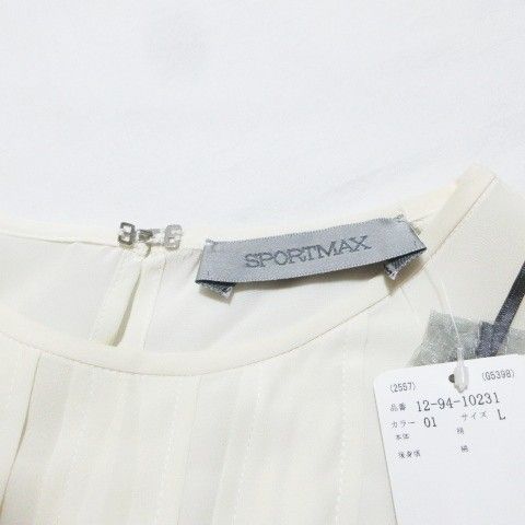  スポーツマックス マックスマーラ SPORT MAX ノースリーブカットソー ロング シルク コットン 異素材 タック プルオーバー L オフホワイト X 半袖(Tシャツ) Tシャツ カットソー