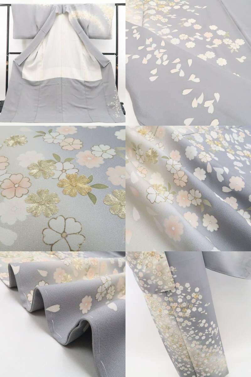 ❁tomihisa❁新品 金駒刺繍 着物 正絹 仕付け糸付”花々が踊り気品と