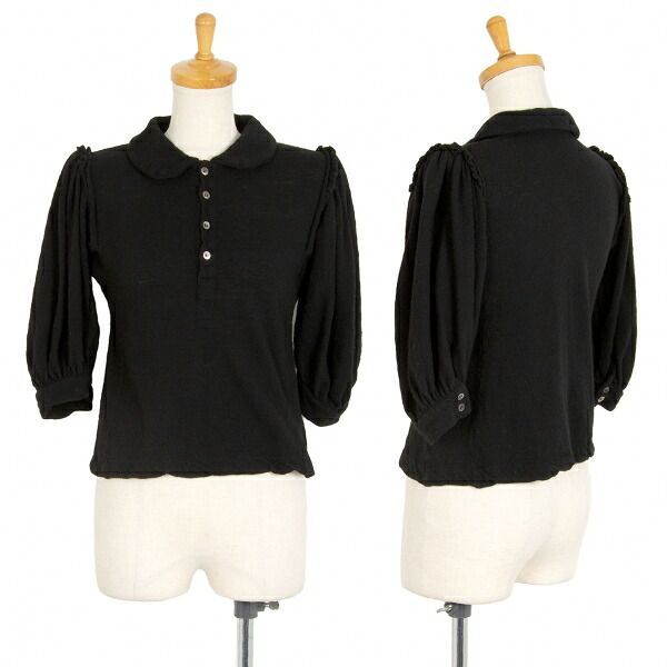 トリココムデギャルソン ギャザーショルダー ニット ポロシャツ 製品染め 黒 M トリココムデギャルソンtricot COMME des GARCONS 製品染めギャザー