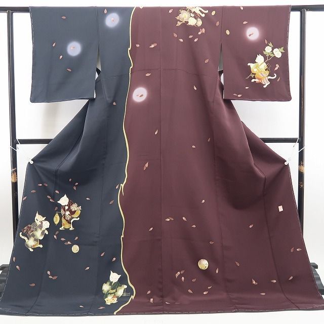 Y3853◇美品 正絹 鈴乃屋謹製 手縫い仕立て 訪問着 着物 ❁tomihisa❁新品 鈴乃屋謹製 猫 落款 着物 正絹 仕付け糸付 作家物”桜