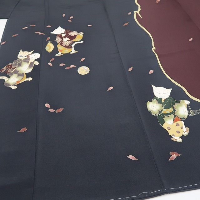 ❁tomihisa❁新品 鈴乃屋謹製 猫 落款 着物 正絹 仕付け糸付 作家物”桜
