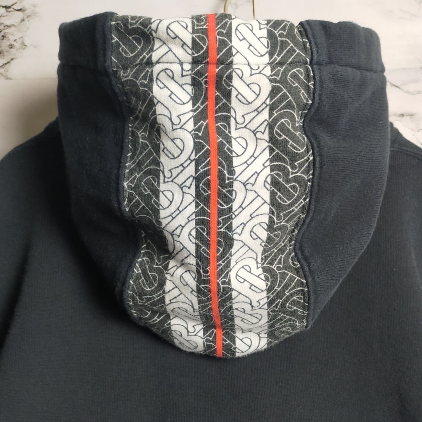 名作】BURBERRY パーカー XS(M相当) TBロゴ アイコンストライプ 黒