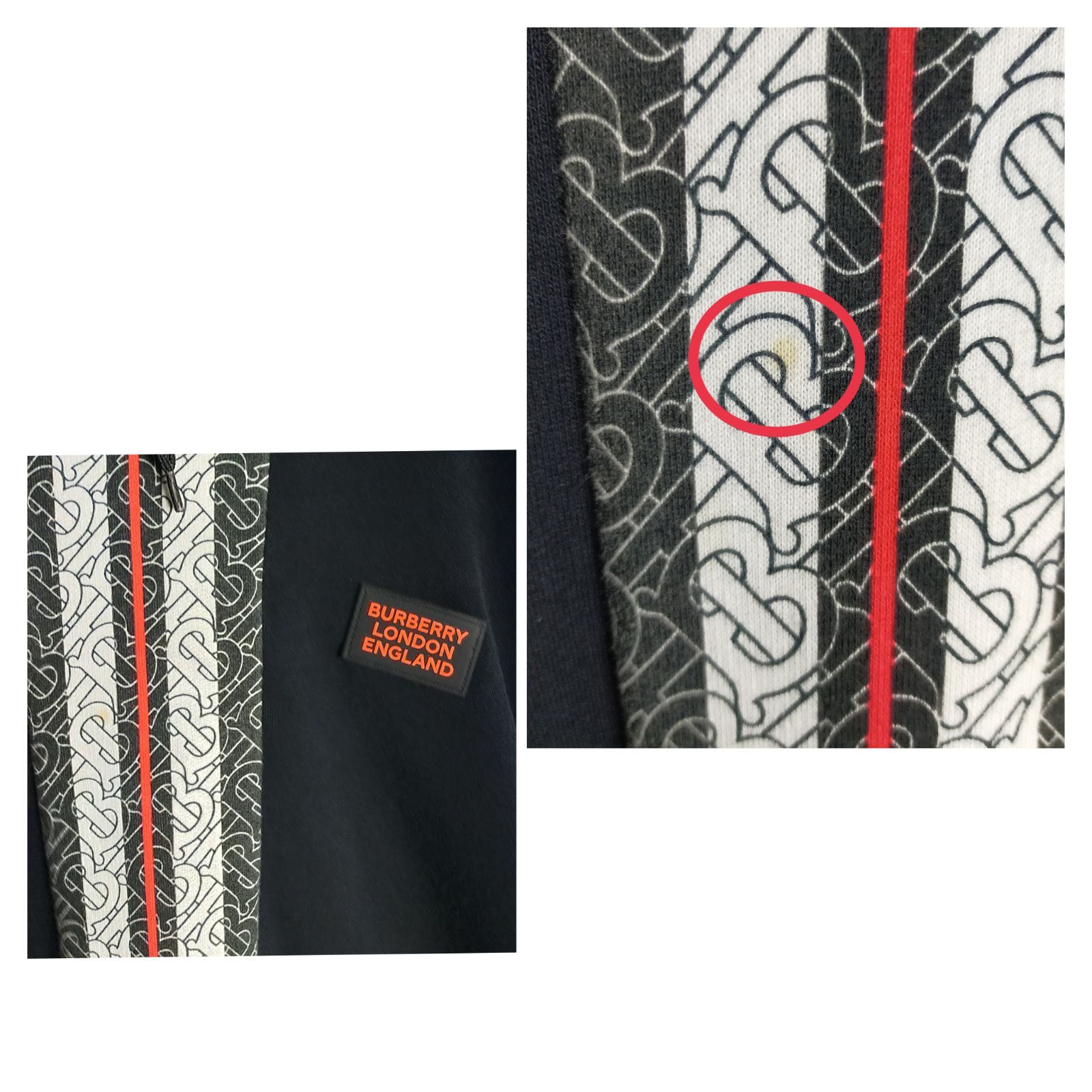 名作】BURBERRY パーカー XS(M相当) TBロゴ アイコンストライプ 黒