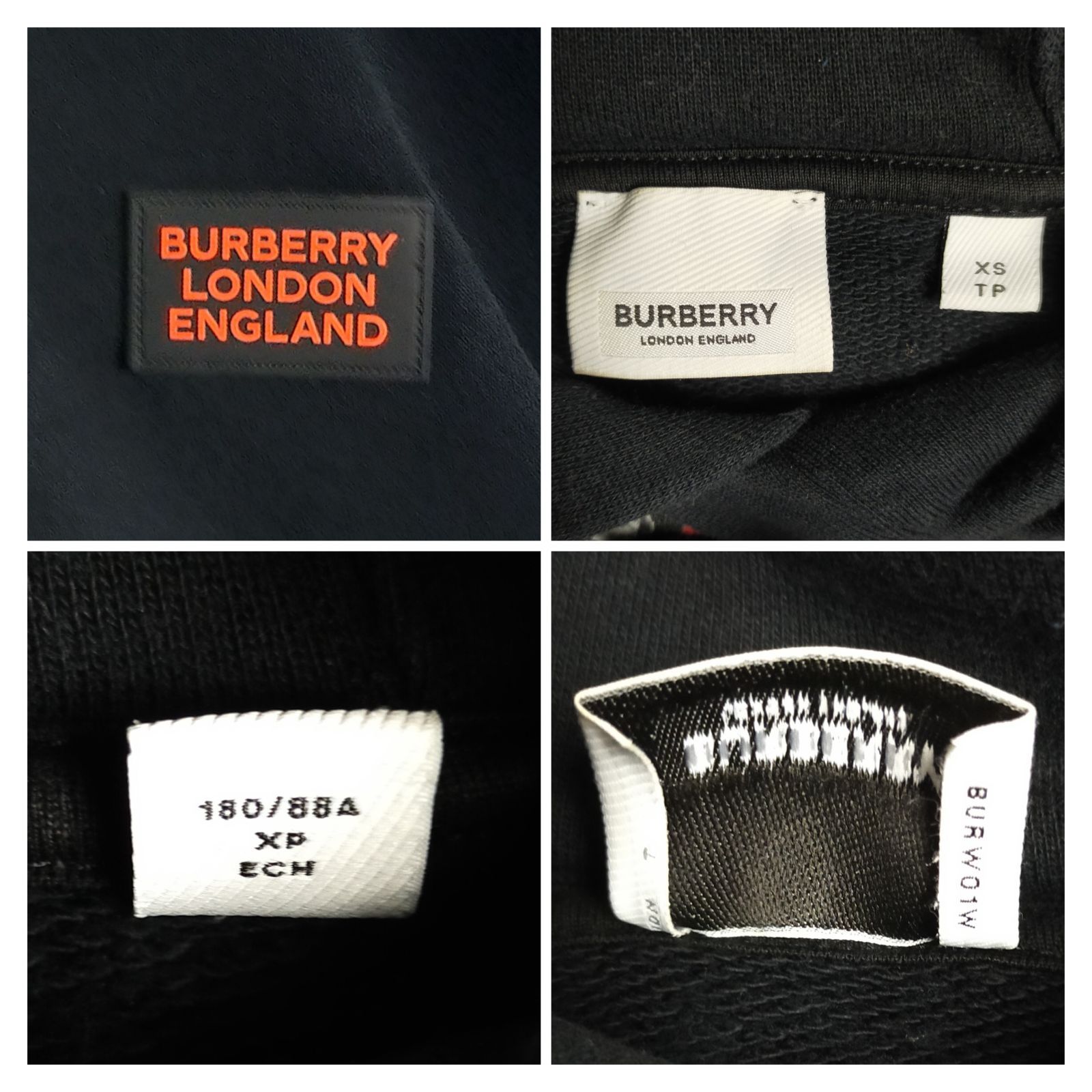 名作】BURBERRY パーカー XS(M相当) TBロゴ アイコンストライプ 黒 