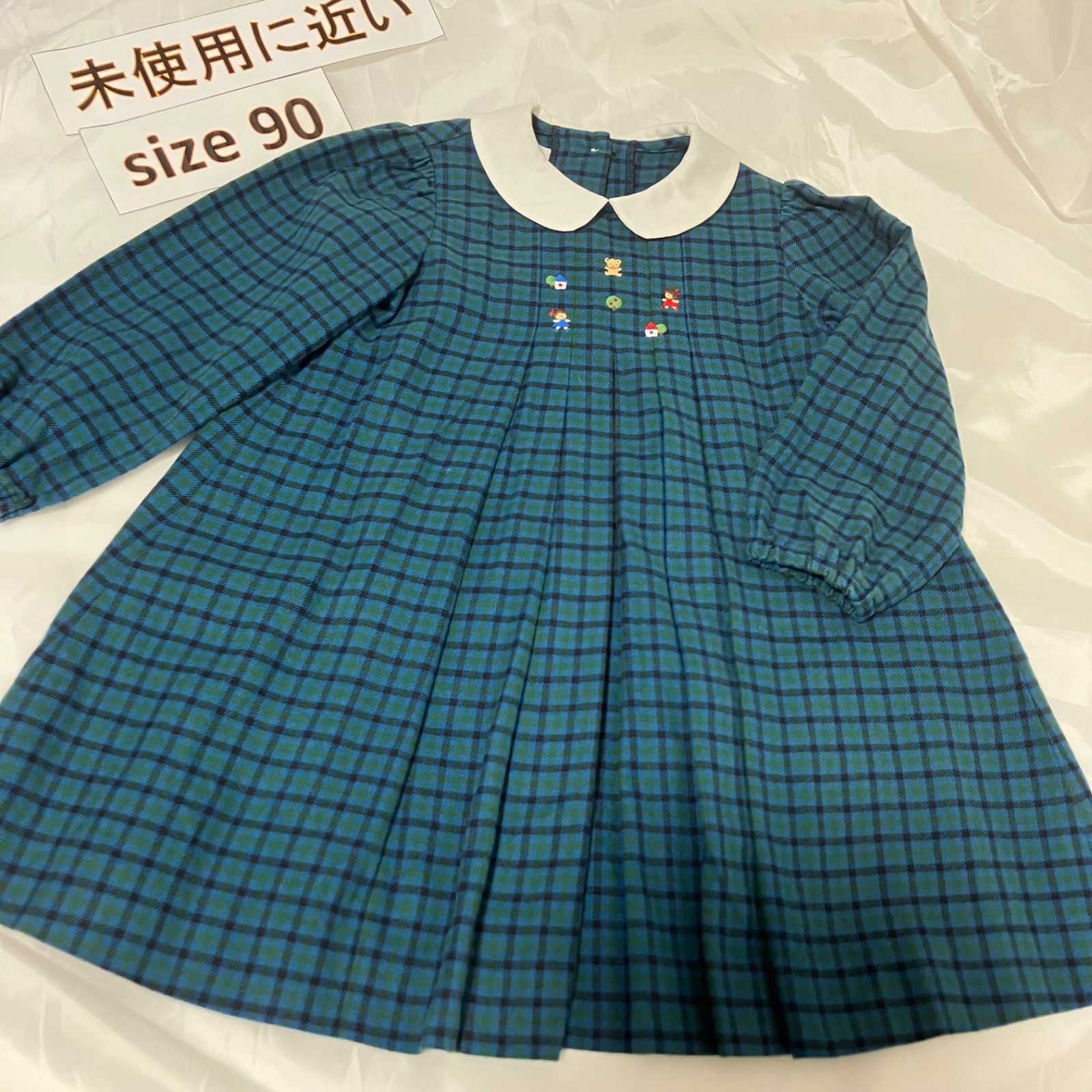 新品未使用　ワンピース　90 ファミリア 392ファミリアfamiliar90size 緑チェックワンピース - メルカリ