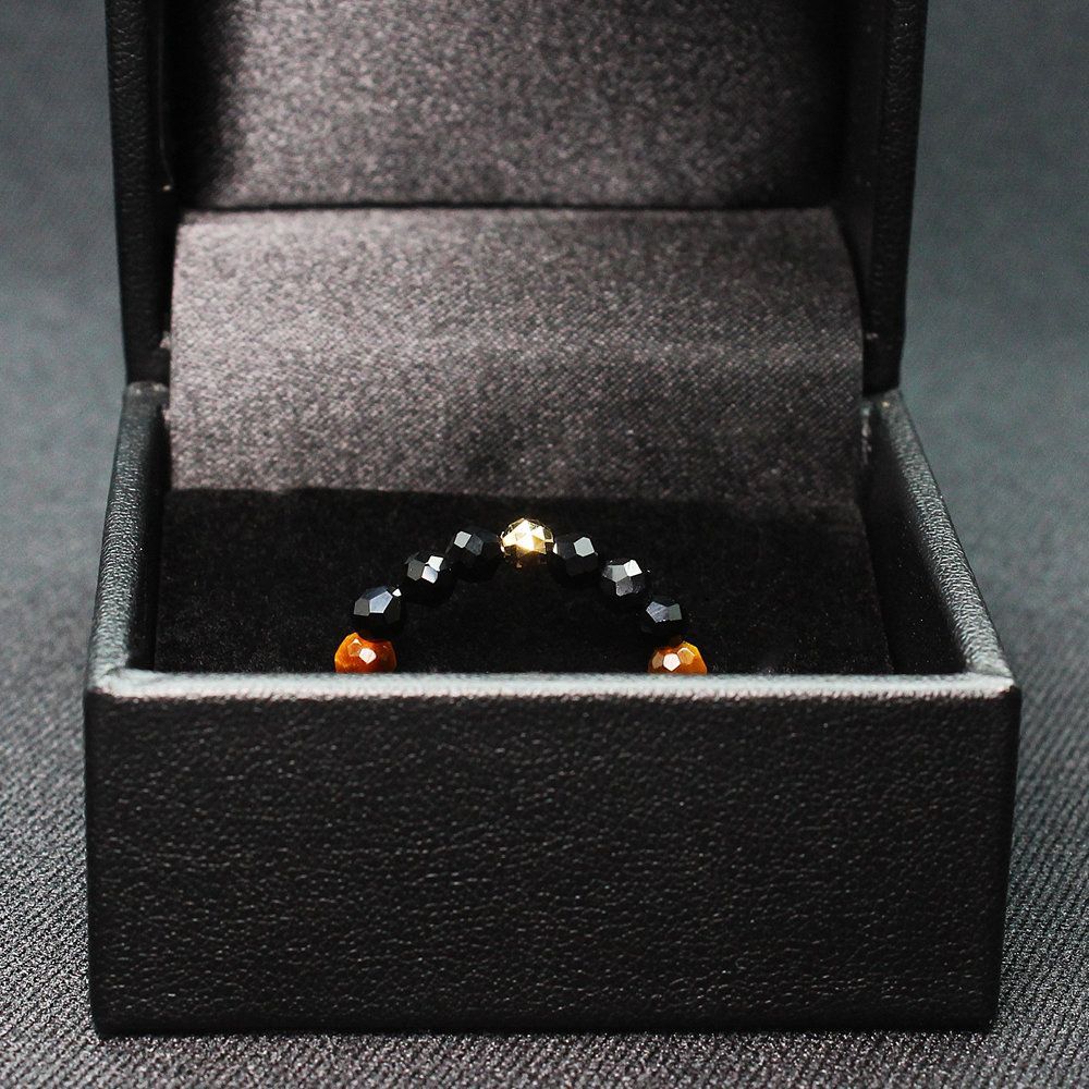  K 18ゴールド 天然石オニキス＆タイガーアイ リング 4 mm パーツ ゴムリング 伸縮 指輪 レディース メンズ 金運 黒 ブラック ギフト ブラック＆GOLDが上品に演出 ghri 当社オリジナルモデル 京海堂 天然石の卸 京の蔵 指輪 リング アクセサリー