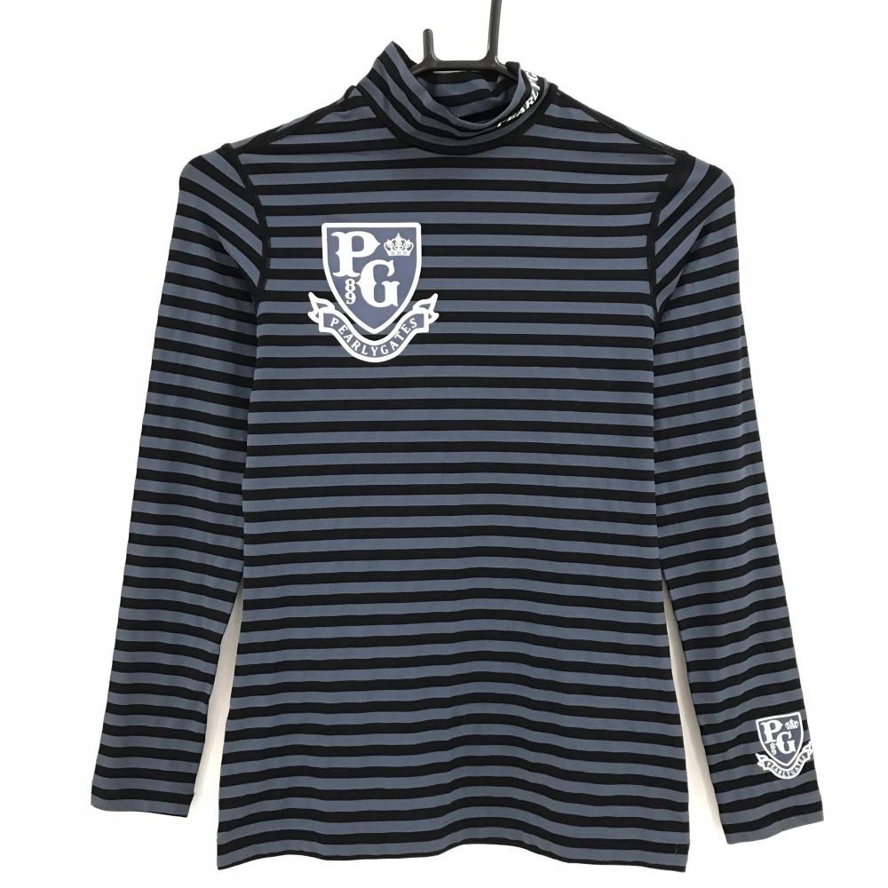 定番 【美品】パーリーゲイツ 長袖ハイネックシャツ ネイビー×ダークネイビー ボーダー ストレッチ レディース 0(S) ゴルフウェア PEARLY GATES シャツ