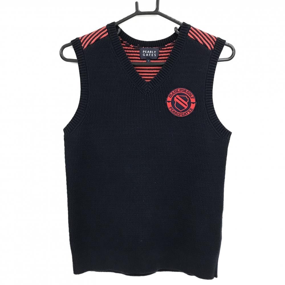 超美品】パーリーゲイツ ニットベスト ネイビー×レッド 肩ボーダー