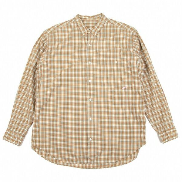 最高 パパスPapas コットンチェックボタンダウンシャツ 白カーキ青M