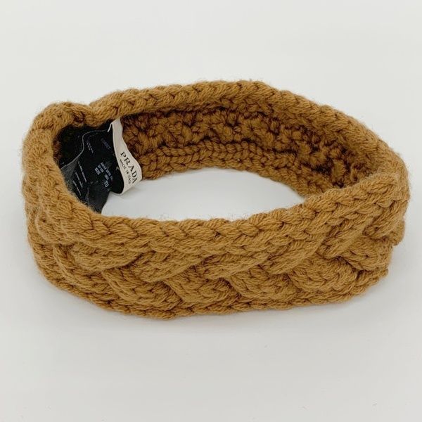 PRADA プラダ ヘアバンド ヘッドバンド ヘア ニット ケーブル編み カジュアル シンプル レディース ブラウン 服飾 DF 17560