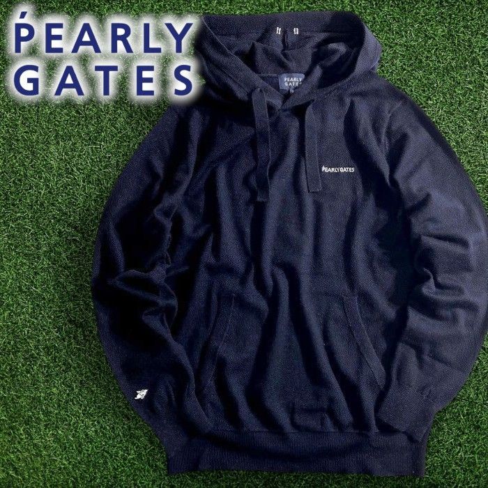 PEARLY GATES パーリーゲイツ ゴルフ SERIES カシミヤ混 ポイント刺繍 薄手 無地 長袖 ニット セーター フーディ プルオーバー ゴルフウェア 2970053 定価4.9万 ダークネイビー ▲055 50228 w 05