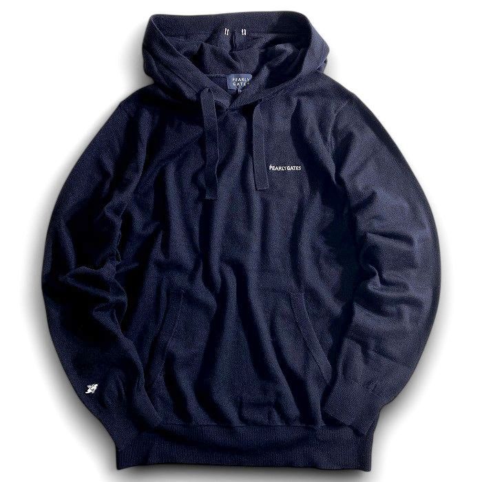 PEARLY GATES パーリーゲイツ ゴルフ SERIES カシミヤ混 ポイント刺繍 薄手 無地 長袖 ニット セーター フーディ プルオーバー ゴルフウェア 2970053 定価4 9万 ダークネイビー 055 50228 w 05