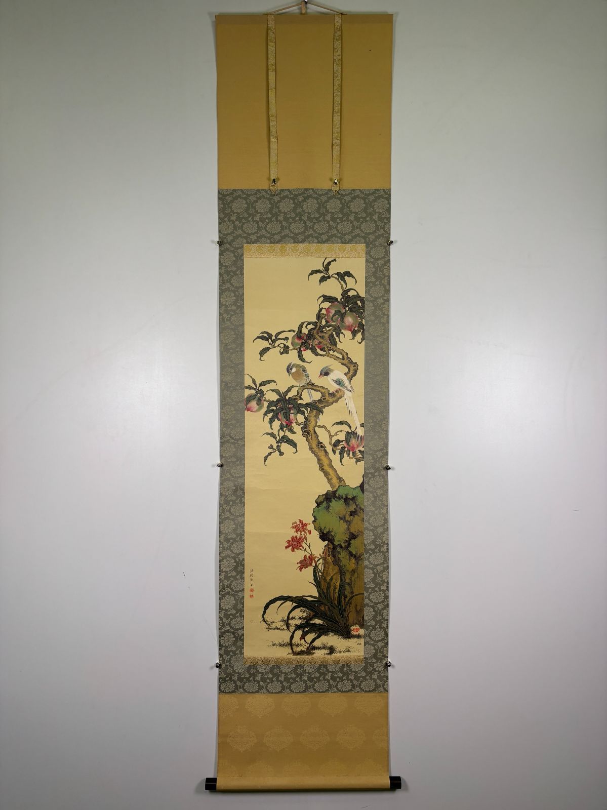 中国美術3点組 吉祥画＆清皇室系書家 豪華掛軸セット 沈海 熊曼 愛新覚羅壽石 福寿 長寿