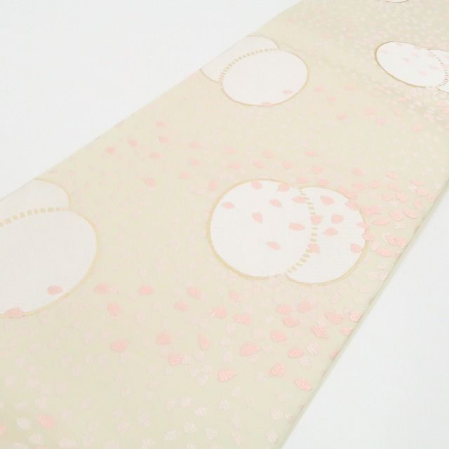 ❁tomihisa❁ 山口美術織物 お仕立て上がり品 若菜 着物 正絹 リズムよく舞う花びらに春を思う 袋帯 7373