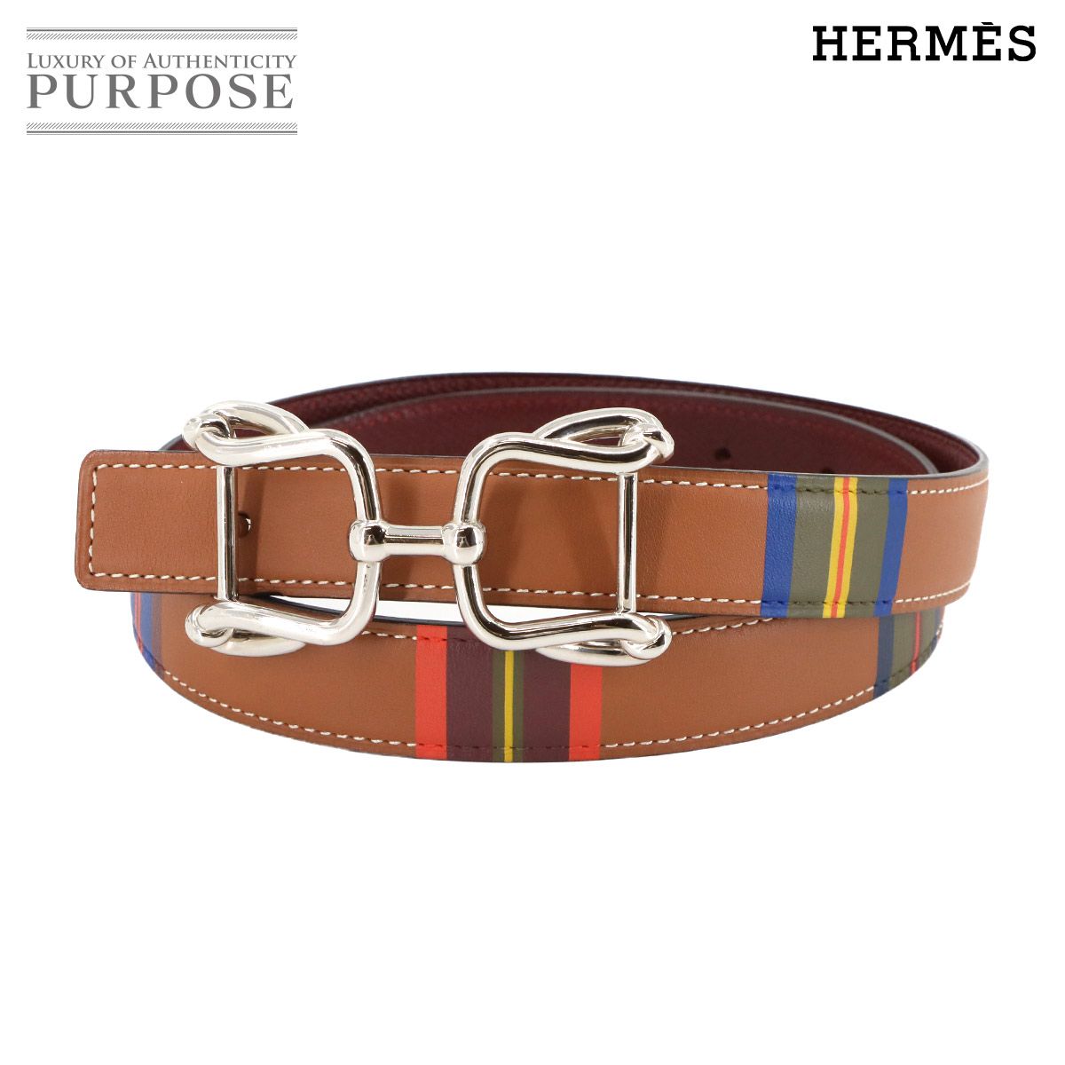 ♥ 展示品 エルメス HERMES リバーシブル ベルト スイフト エプソン マルチカラー 701 U刻印 Reversible Belt