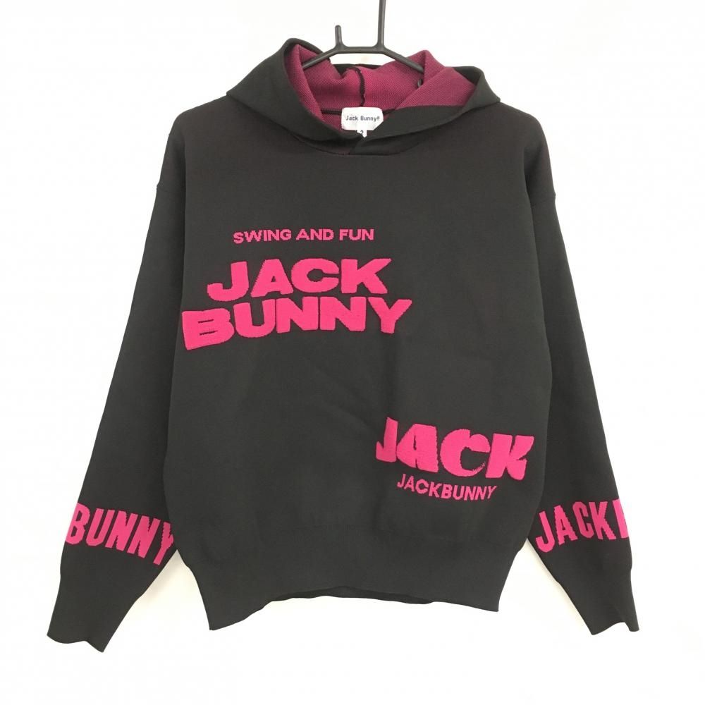 超美品】ジャックバニー ニットパーカー 黒×ピンク 立体ロゴ総柄