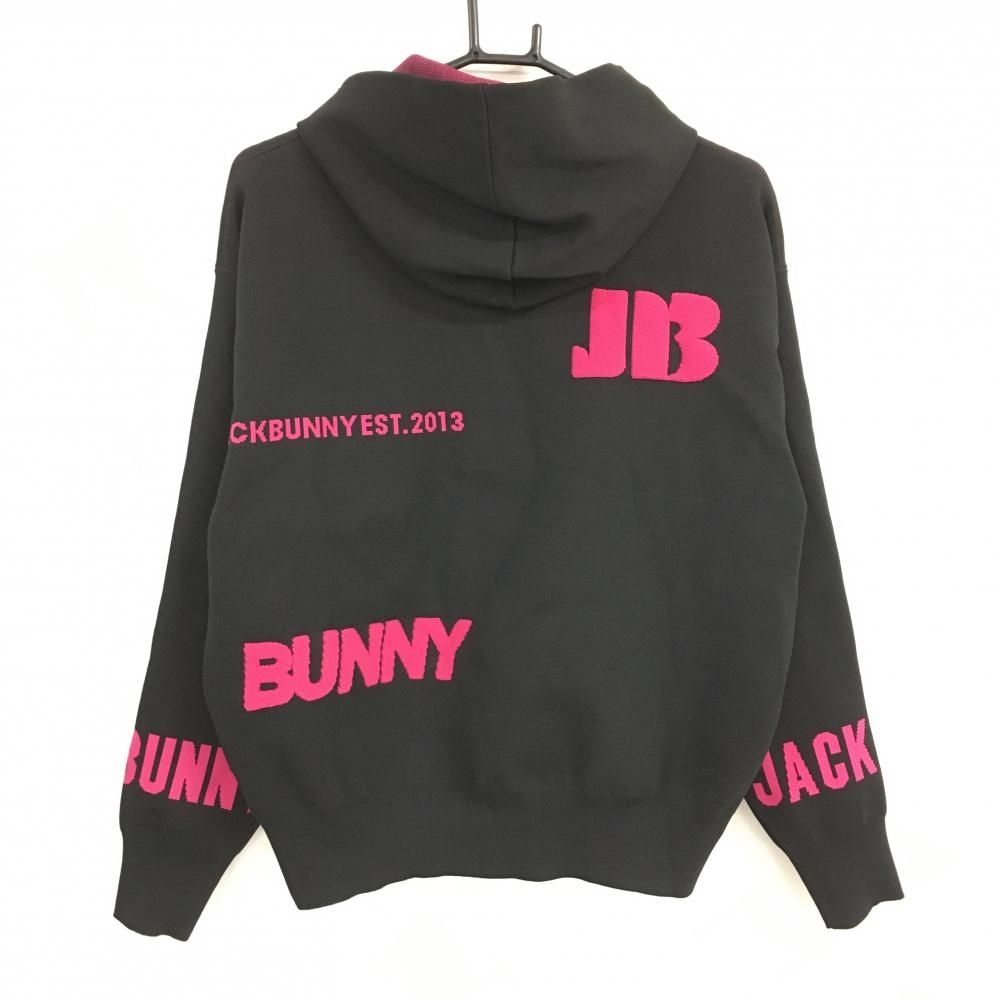 超美品】ジャックバニー ニットパーカー 黒×ピンク 立体ロゴ総柄
