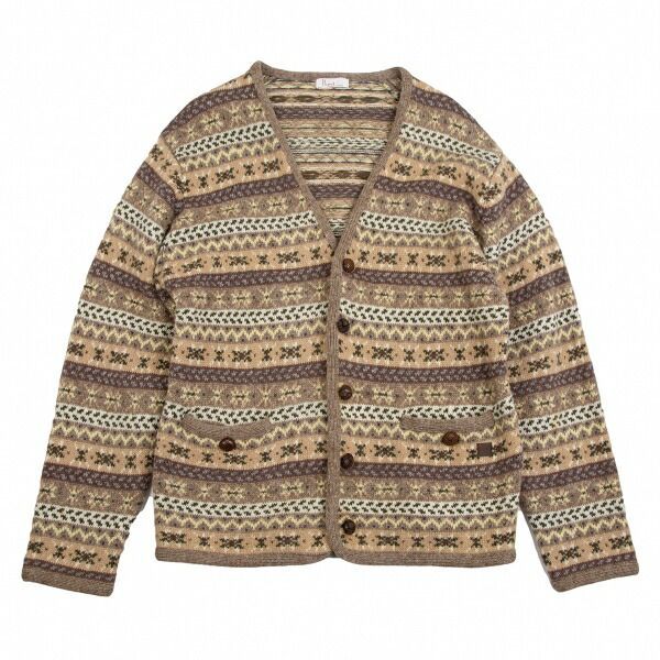 パパスPapas 配送 ウールくるみボタンフェアアイルニットカーディガン