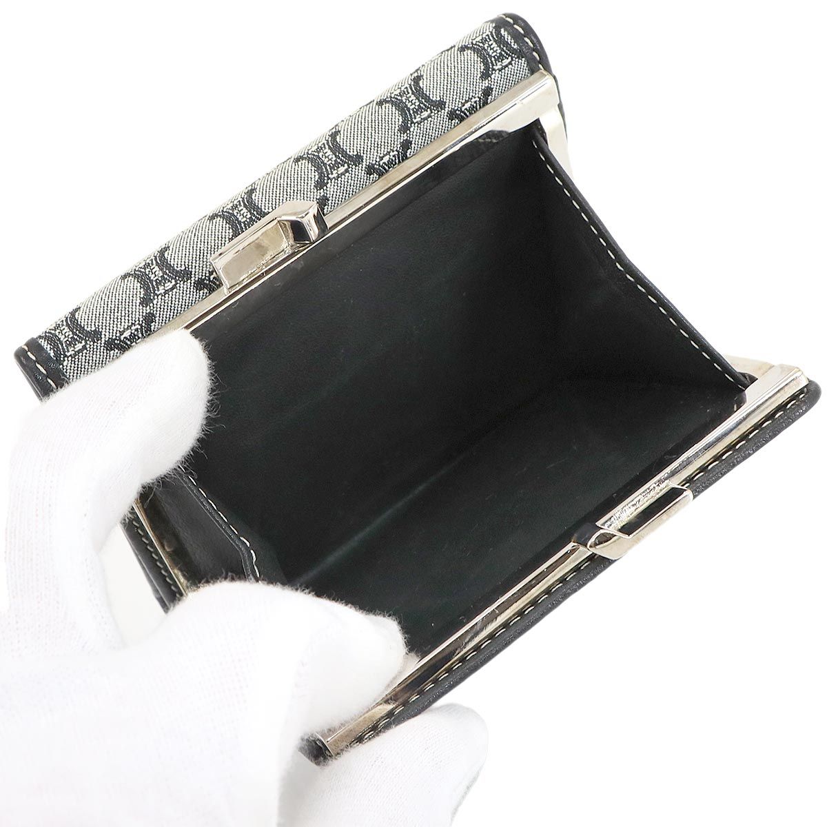 セリーヌ CELINE マカダム 三つ折り 財布 がま口 キャンバス レザー