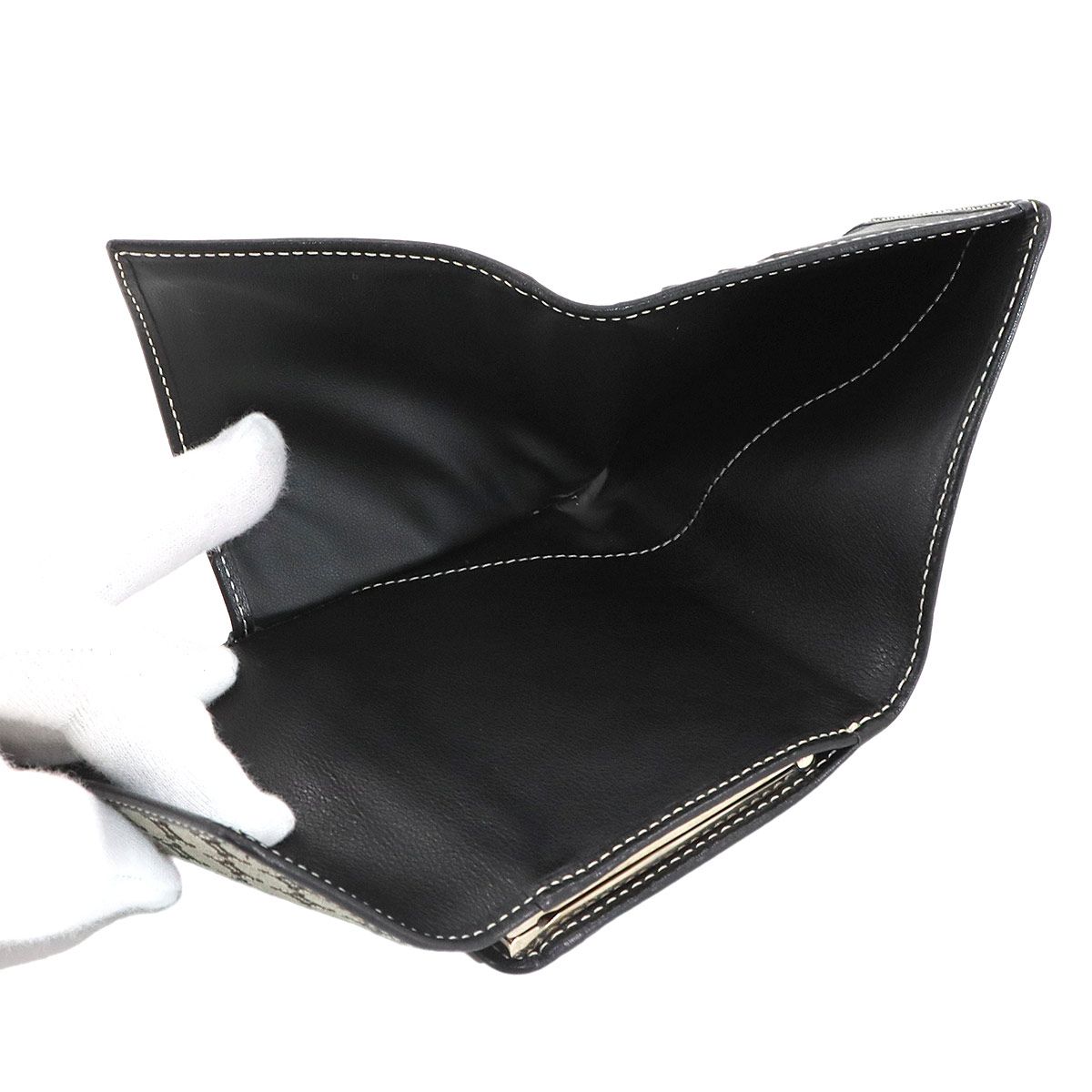 CELINE セリーヌ 馬車金具 がま口 三つ折り財布 ブラック レザー セリーヌ CELINE マカダム 三つ折り 財布 がま口 キャンバス レザー