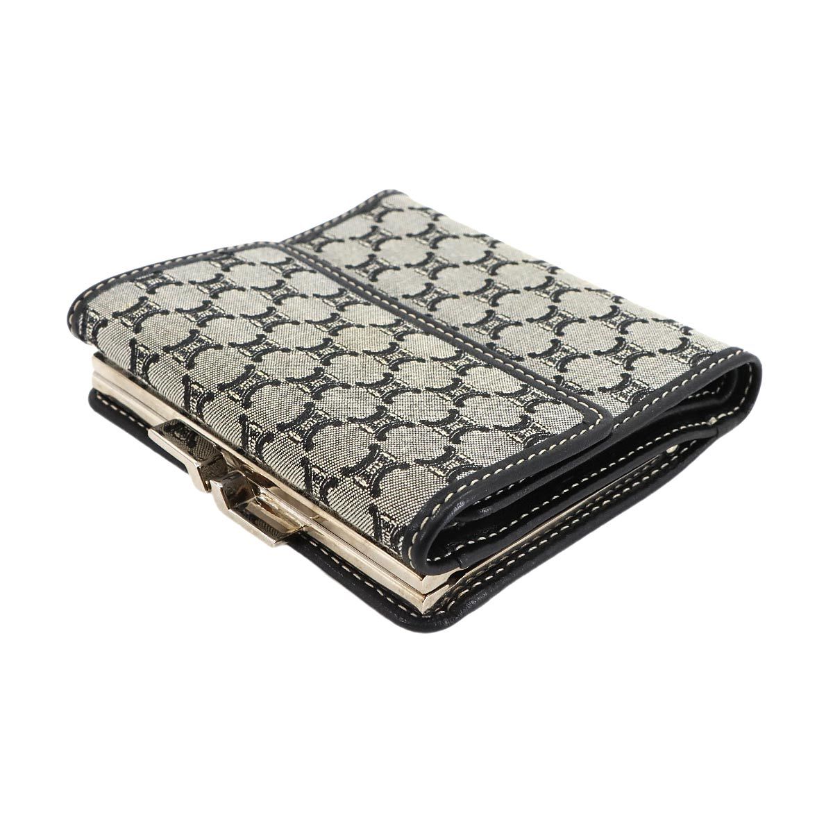 セリーヌ CELINE マカダム 三つ折り 財布 がま口 キャンバス レザー