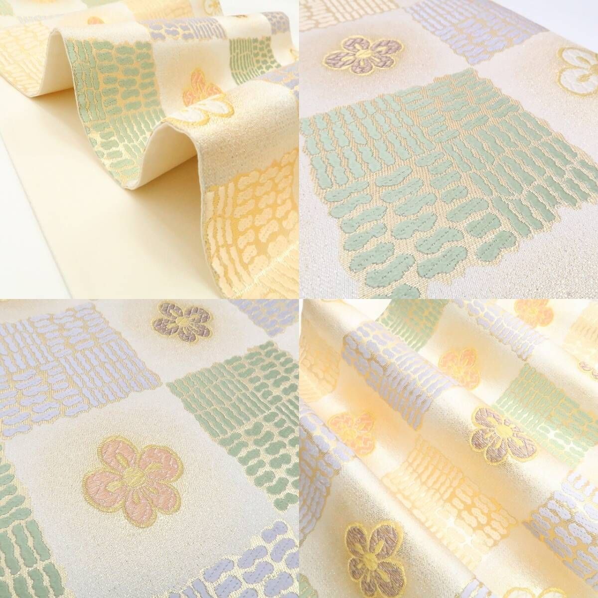 ❁tomihisa❁ 着物 正絹 市松 梅薫り 特別お洒落に開花する春”袋帯 7375