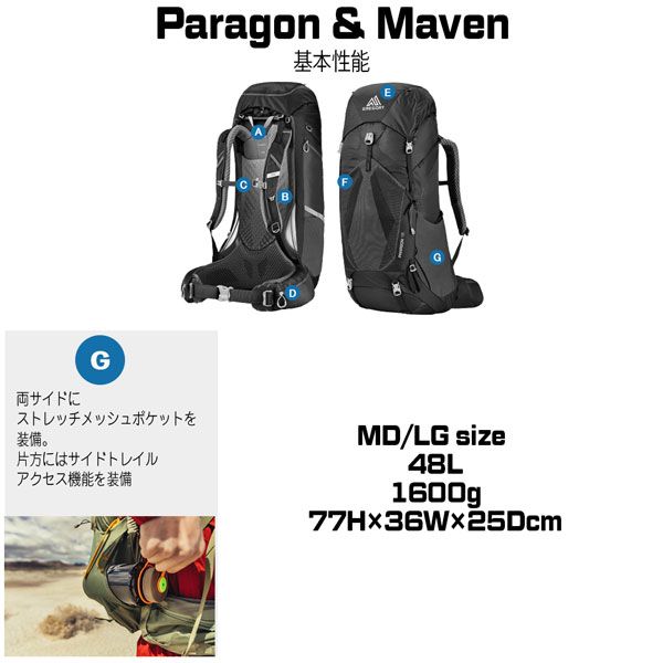 グレゴリー パラゴン48 バサルトブラック GREGORY PARAGON 48 MD/LG