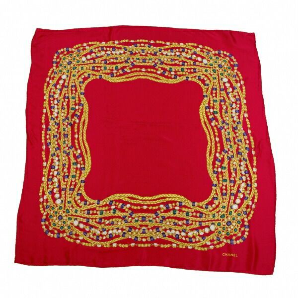 CHANEL ストール スカーフ 赤 宝石柄 シャネル CHANEL ストール スカーフ 赤 宝石柄 シャネル