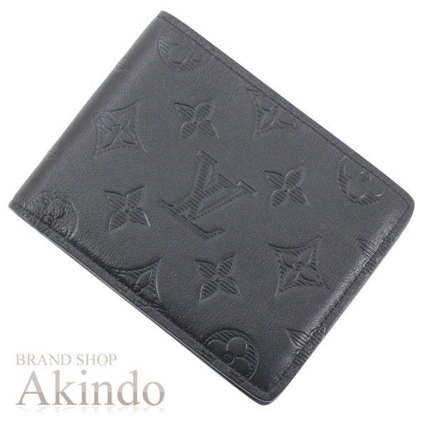 ルイヴィトン 二つ折り財布 札入れ カードケース ポルトフォイユ ミュルティプル モノグラム シャドウ レザー 本革 小銭入れ無し カード入れ ブラック 黒 メンズ M 62901 LOUIS VUITTON