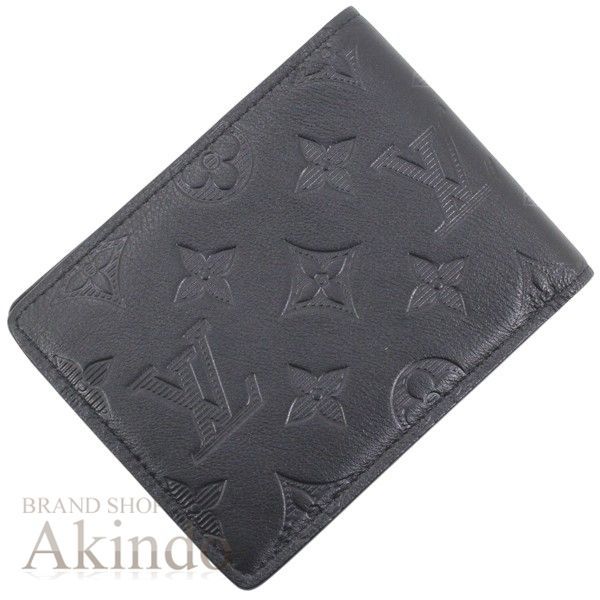 ルイヴィトン 二つ折り財布 札入れ カードケース ポルトフォイユ ミュルティプル モノグラム シャドウ レザー 本革 小銭入れ無し カード入れ ブラック 黒 メンズ M 62901 LOUIS VUITTON