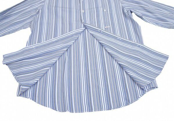 パパスPapas コットンストライプボタンダウンシャツ 白青48M