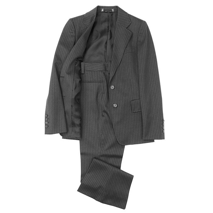 GUCCI グッチ スーツ セットアップ ジャケット スラックス GG ロゴ ボタン インターロッキング 裏地 2 B テーラード ペンシルストライプ ウールストレッチ フ ブーツカットパンツ レディース 40 42 チャコールグレー 黒 灰色 伊製