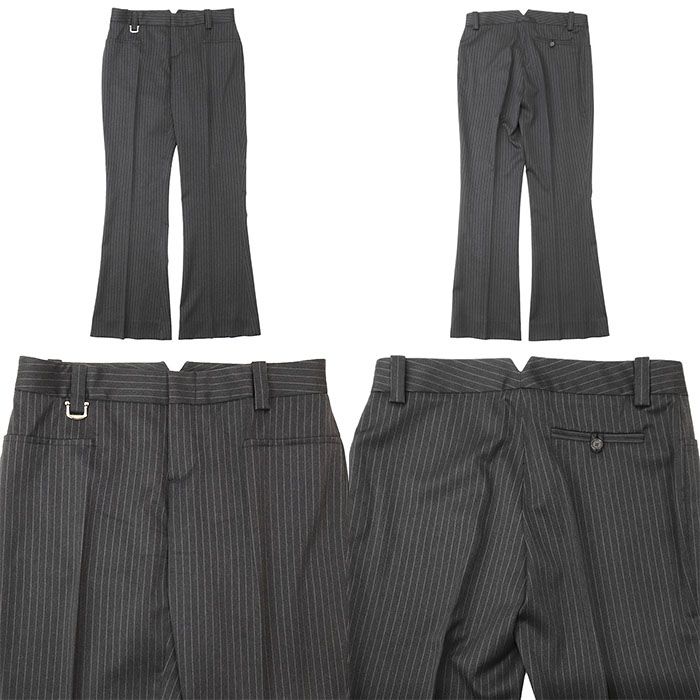  GUCCI グッチ スーツ セットアップ ジャケット スラックス GG ロゴ ボタン インターロッキング 裏地 2 B テーラード ペンシルストライプ ウールストレッチ フ ブーツカットパンツ レディース 40 42 チャコールグレー 黒 灰色 伊製 その他 その他