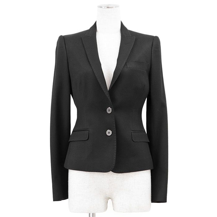 DOLCE GABBANA ドルチェ アンド ガッバーナ スーツ セットアップ ジャケット スラックス ロゴ ボタン 2 B テーラード レオパードライニング コットンストレッチ ジャガード 総柄 パンツ レディース サイズ 38 ブラック 黒 イタリア製