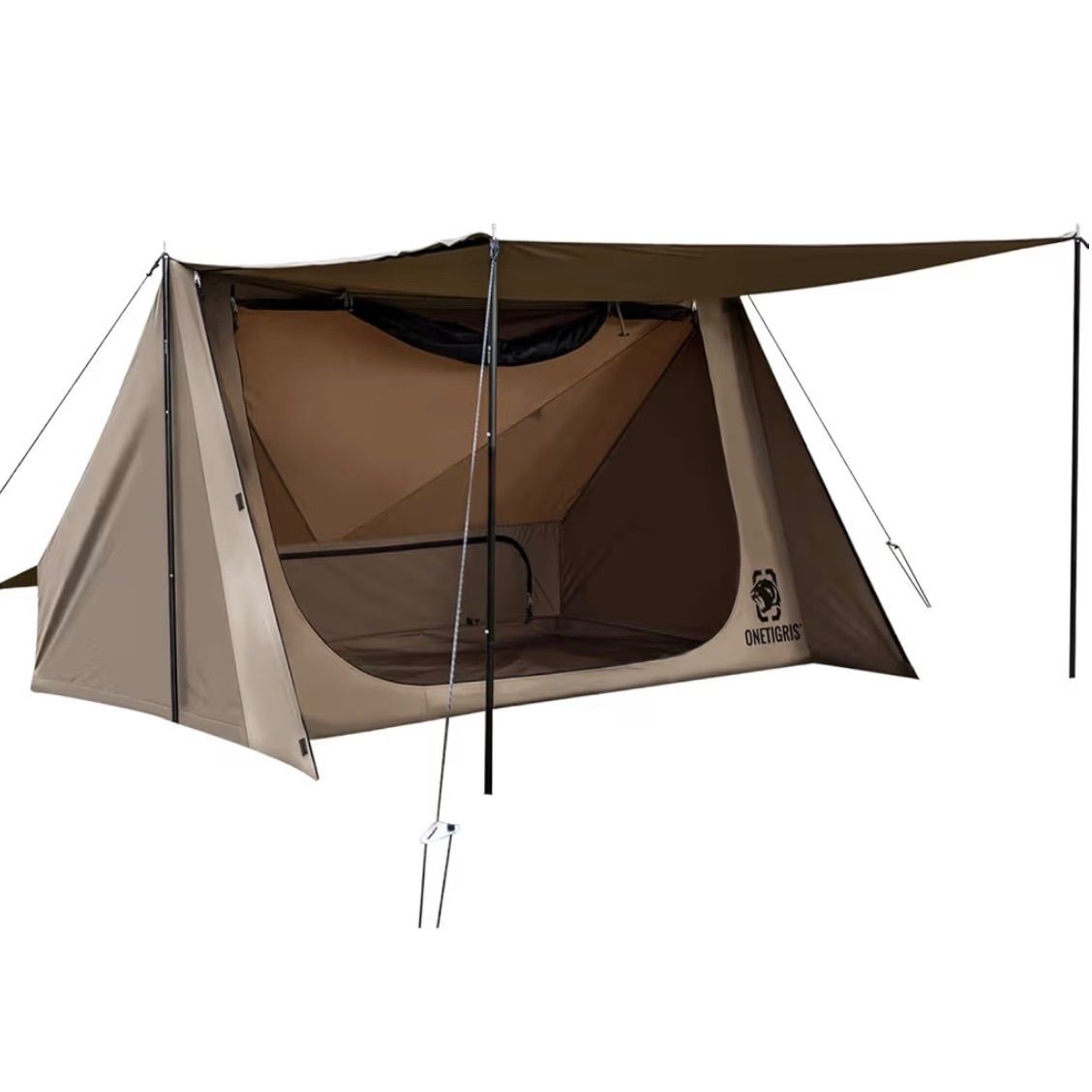 OneTigris ポリコットン TCスーパーシェルターテント ソロテント 日よけ 焚火 難燃 遮光 結露対策 ４本ポール付き PEグランドシートあり BLACK ORCA 2 0 アップグレード版