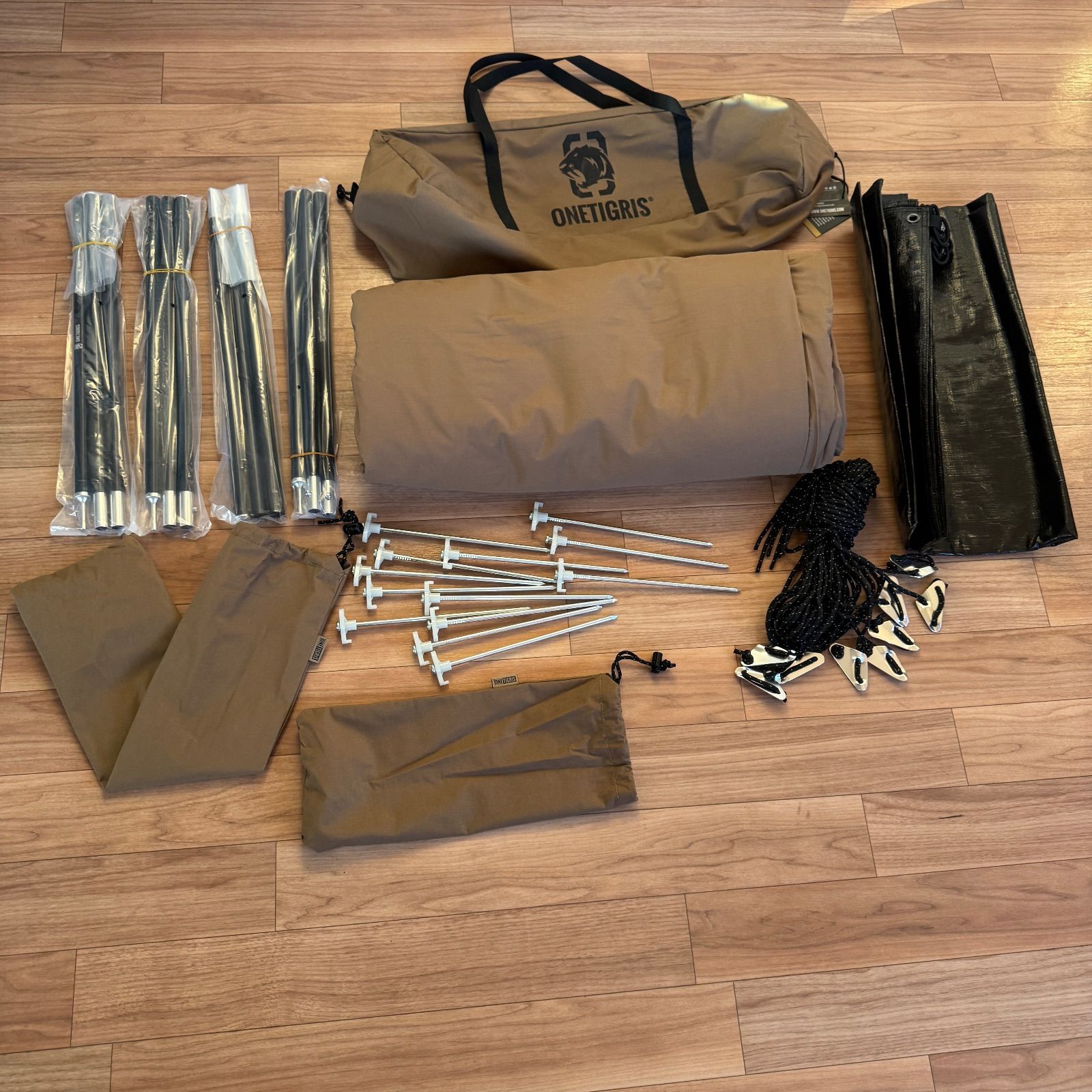 OneTigris ポリコットン TCスーパーシェルターテント ソロテント 日よけ 焚火 難燃 遮光 結露対策 ４本ポール付き PEグランドシートあり BLACK ORCA 2 0 アップグレード版 キャンプテント テント シェルター テント タープ