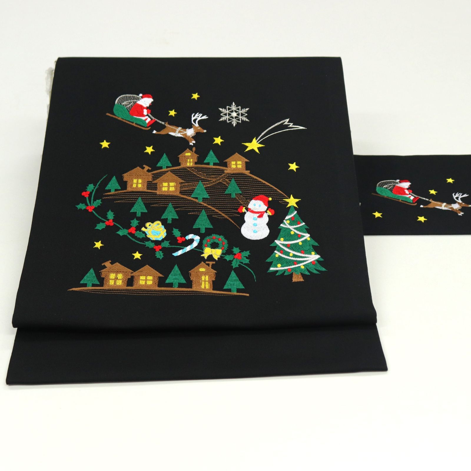 ona 4638 お仕立て上がり 西陣織 刺繍 九寸 名古屋帯 雪だるま サンタ トナカイ