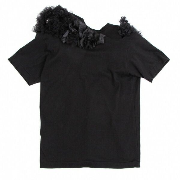 ◆comcom comdesgarçon カットソー　前後フリル　 黒 コムデギャルソンCOMME des ディスカウント GARCONS フリル格子切替