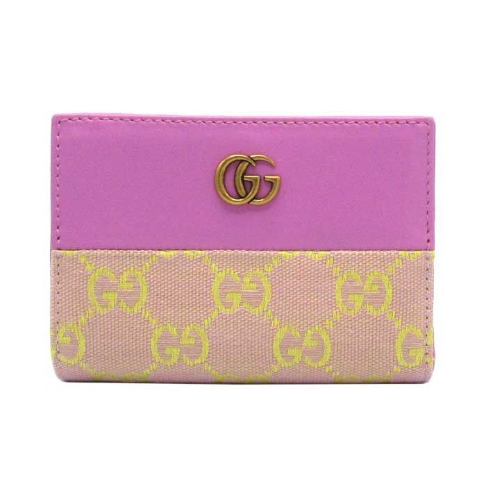 グッチ 財布 二つ折り財布 GUCCI GG マーモント GG柄 ウォレット ミニ財布 783121 ピンク系×イエロー系 ブティックライン レディース
