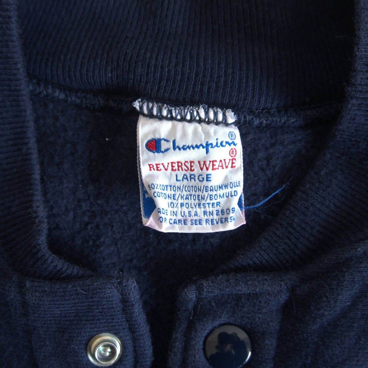 【美品/USA製】CHAMPION【90s スナップ カーディガン】L ネイビー チャンピオン リバースウィーブ 90年代 25120315